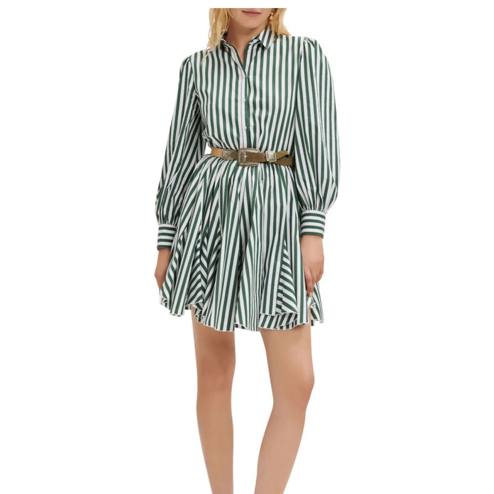 Maje Striped Shirt Dress in Green Cotton - Picture 3 of 4